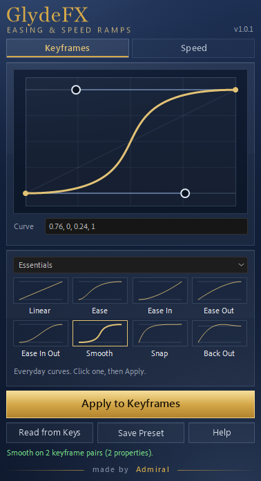 GlydeFX, Keyframes tab: the Smooth curve applied to two keyframe pairs